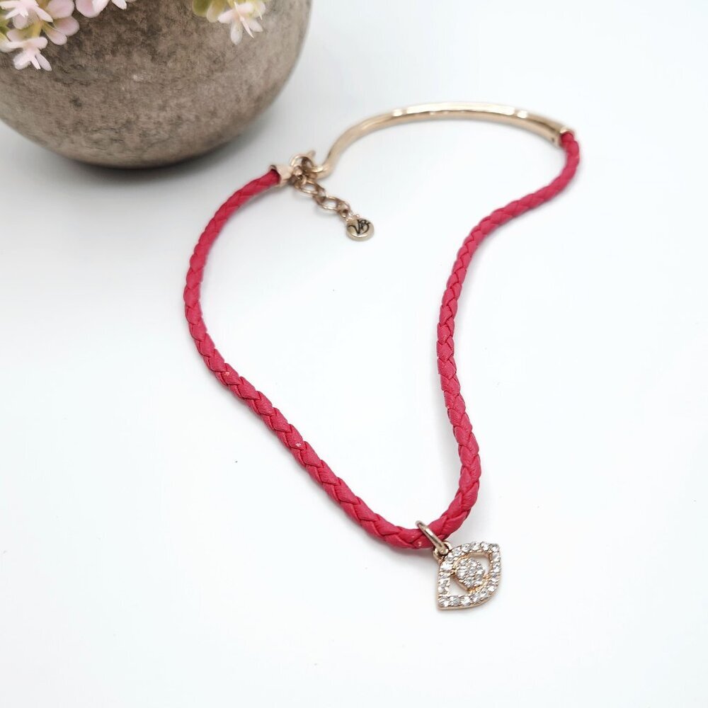 Vera Bradley Evil Eye Good Luck Pink Faux Leather Corded Collar Choker Necklace